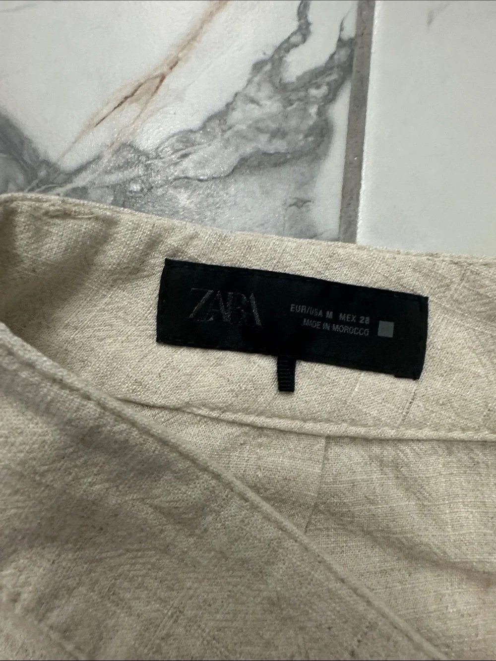 Zara Beige Cropped Wide-Leg Linen Blend Pants